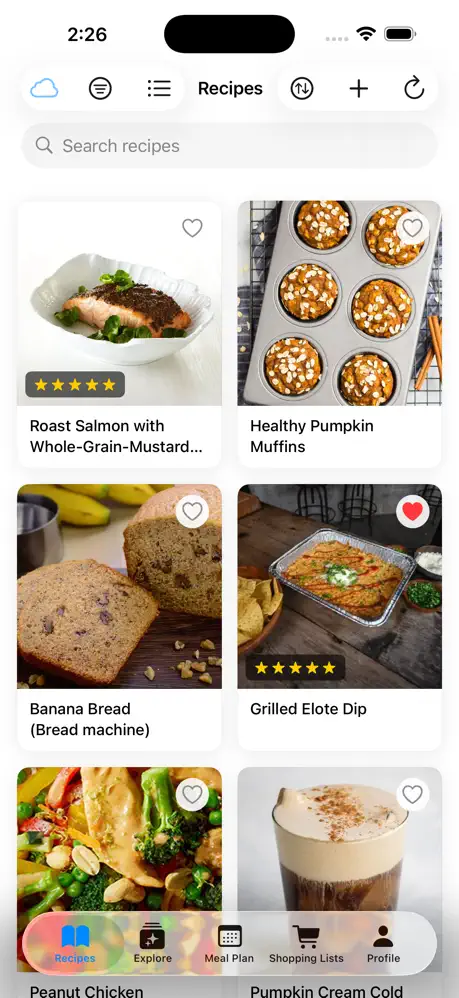 Crumb recipe library screen